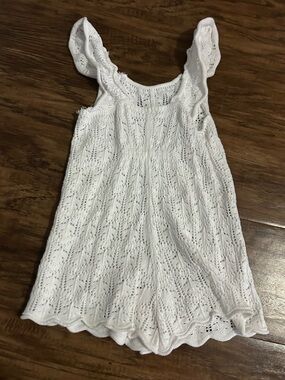 Zara White Knit Eyelet Ruffle Strap One-Piece